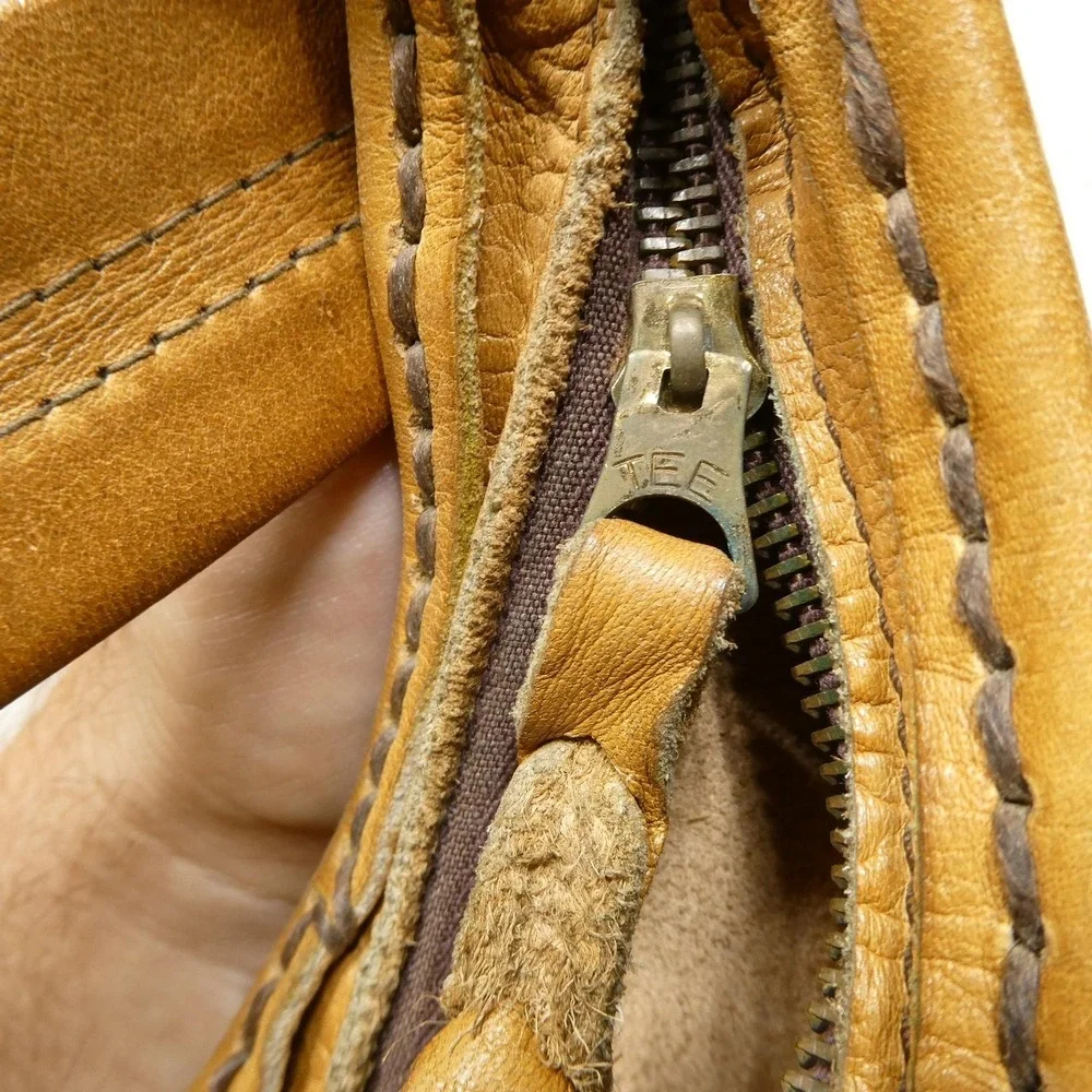 Leather‎ Shoulder Bag Womens Small Tan Hobo Purse Zip Top Raw Suede Lining Boho